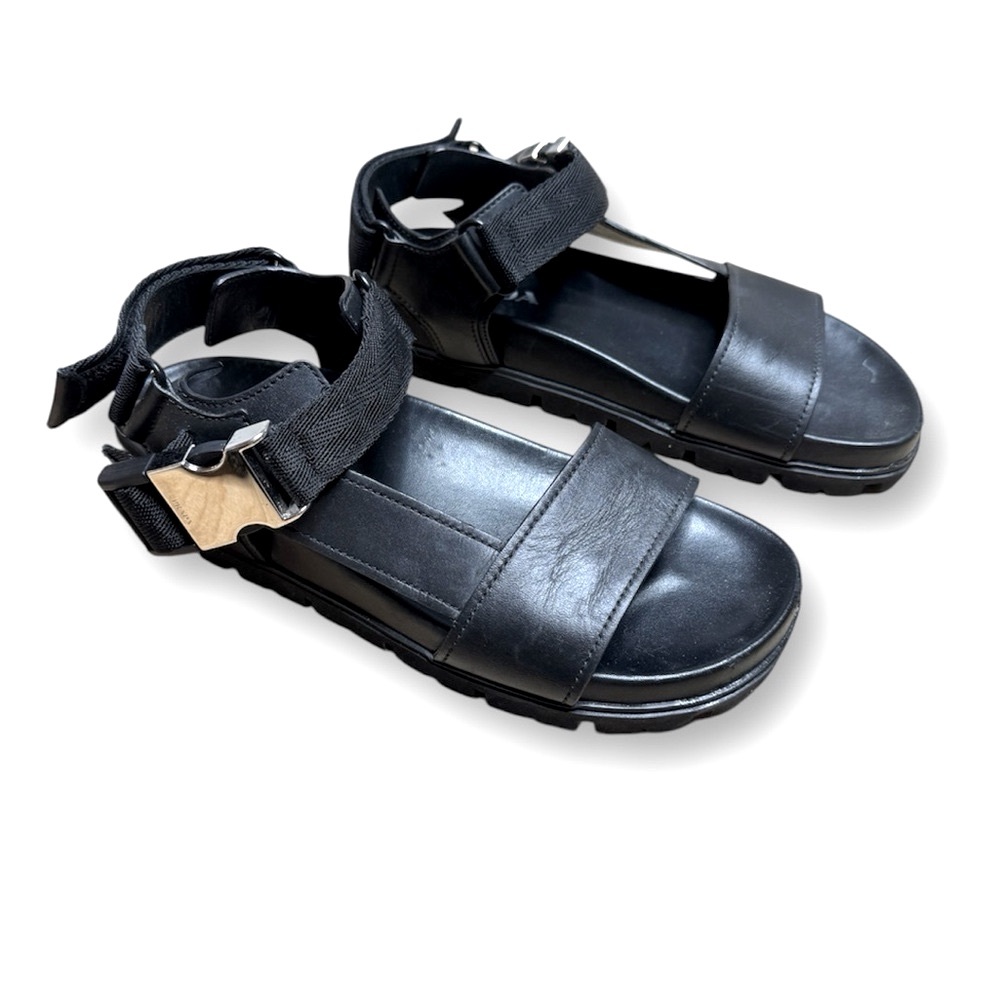 PRADA Cloudbust Thunder Leather Sandal Black metal buckle size 38 8